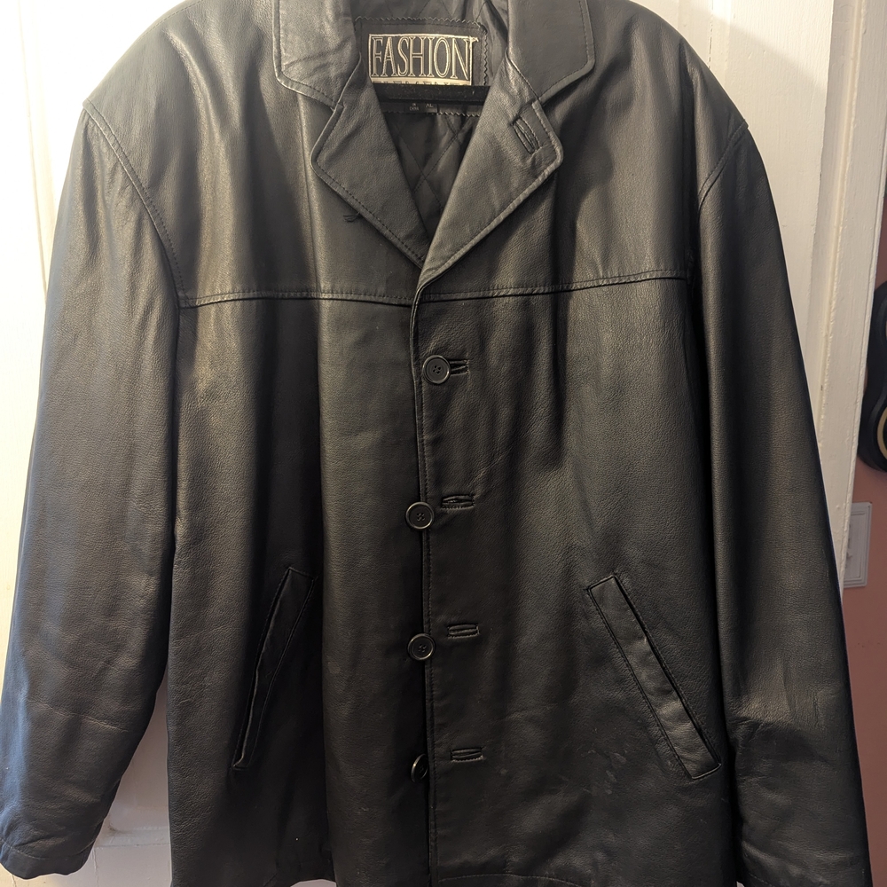 Men's Black Leather Pea Coat